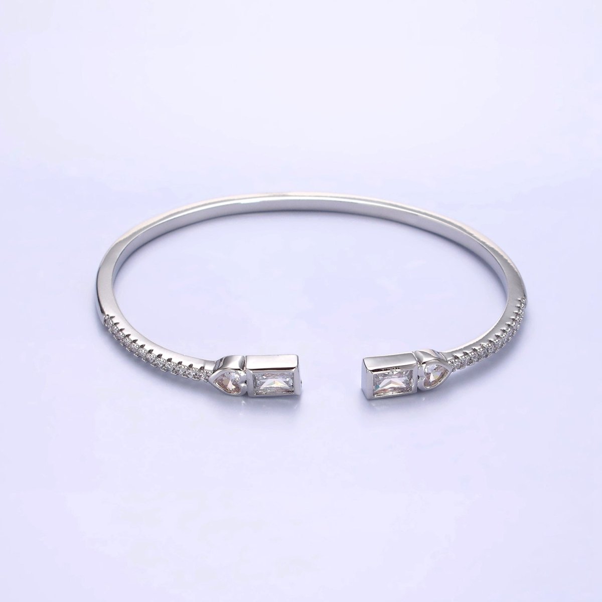 14K Gold Filled Clear Baguette CZ Cuff Bracelet in Silver