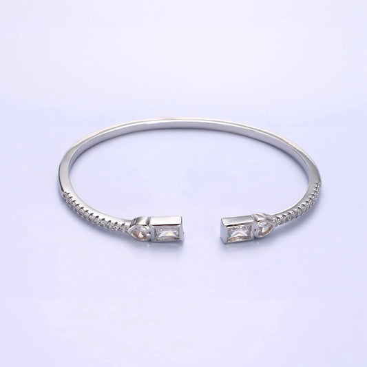 14K Gold Filled Clear Baguette CZ Cuff Bracelet in Silver