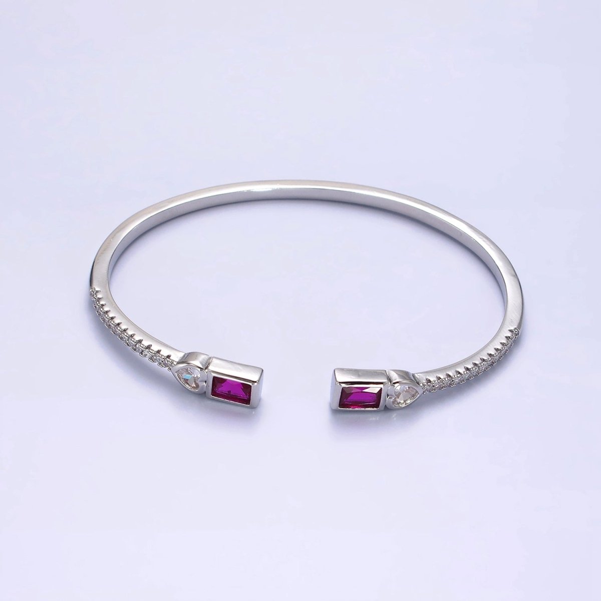 14K Gold Filled Clear Baguette CZ Cuff Bracelet in Silver