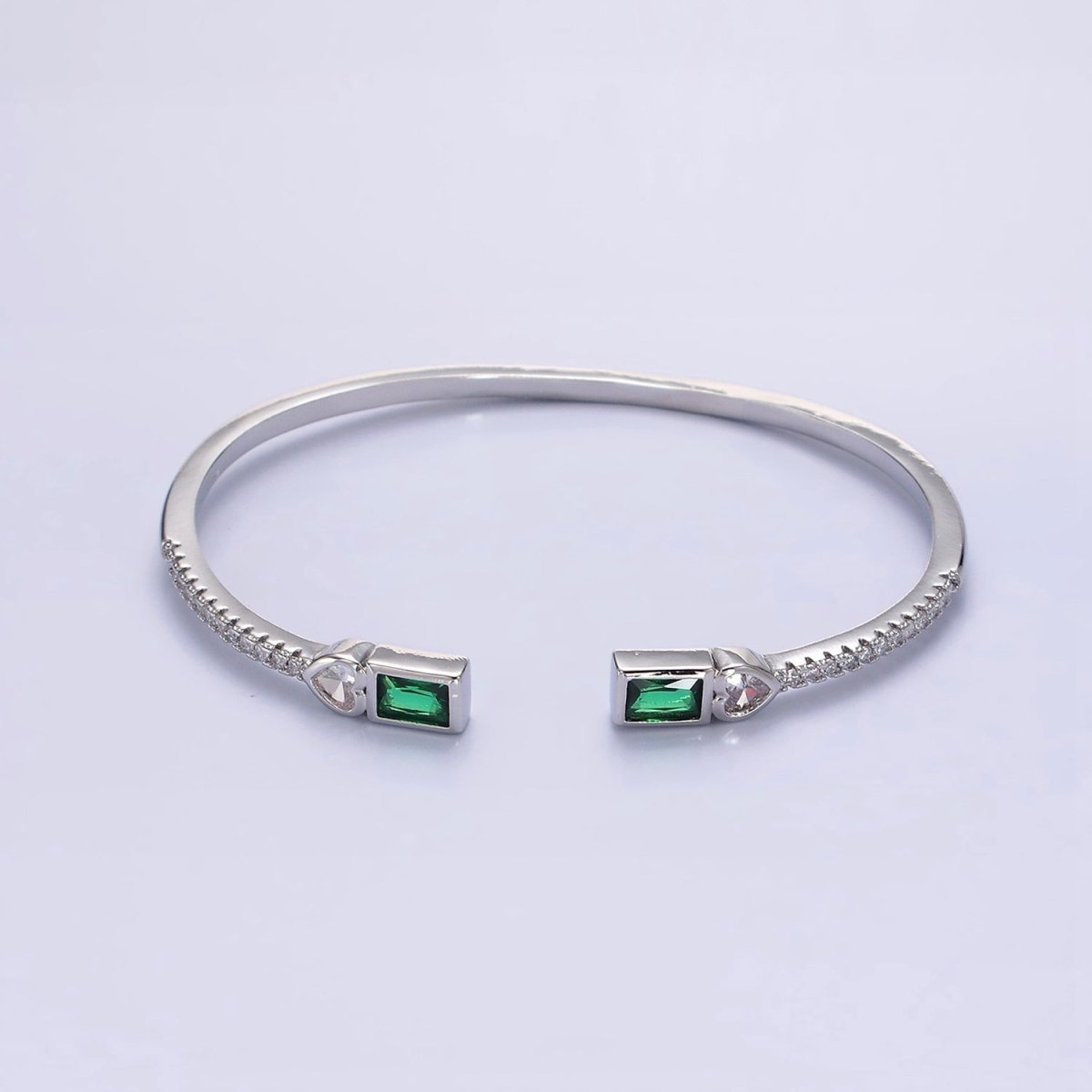14K Gold Filled Clear Baguette CZ Cuff Bracelet in Silver