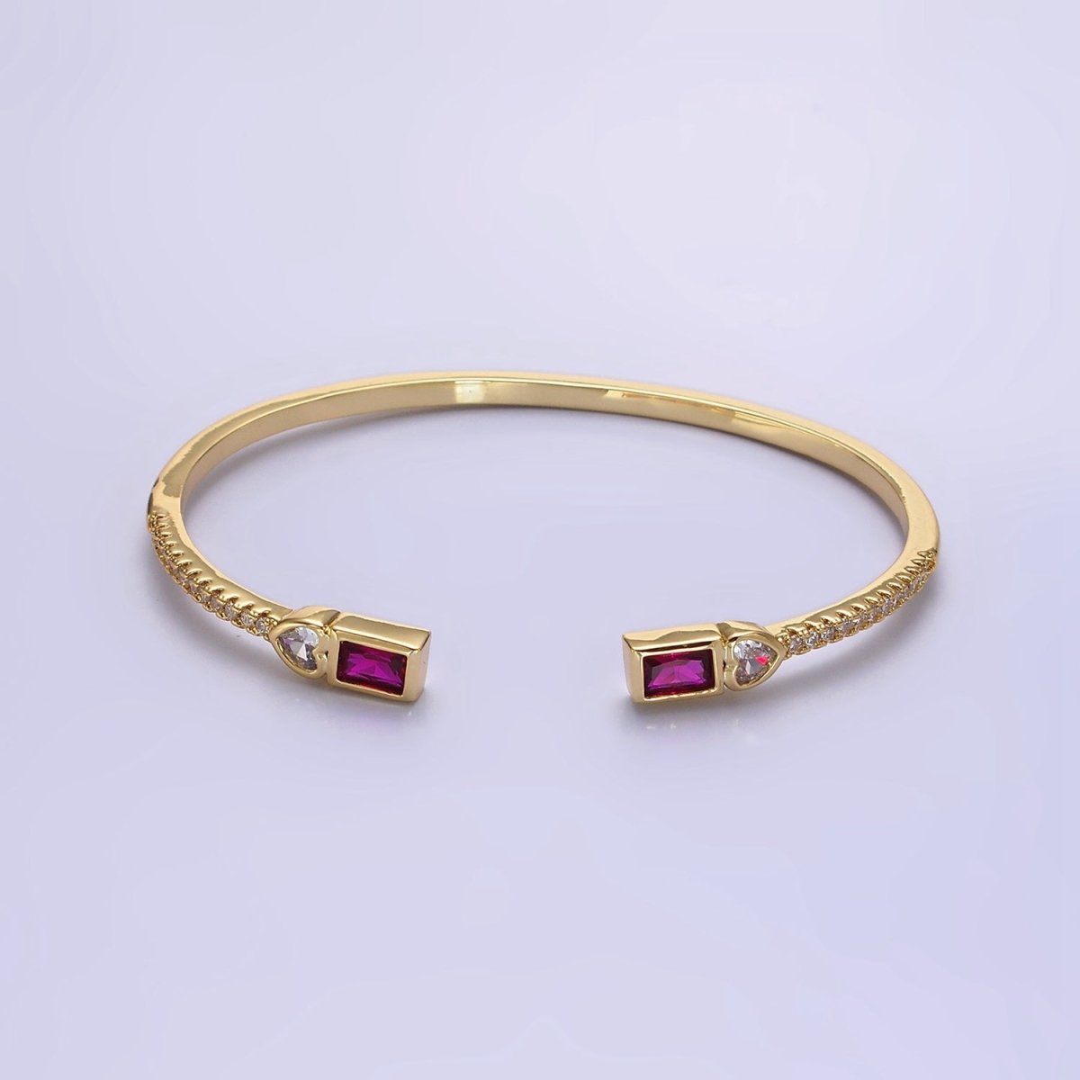 14K Gold Filled Clear Baguette CZ Cuff Bracelet in Silver
