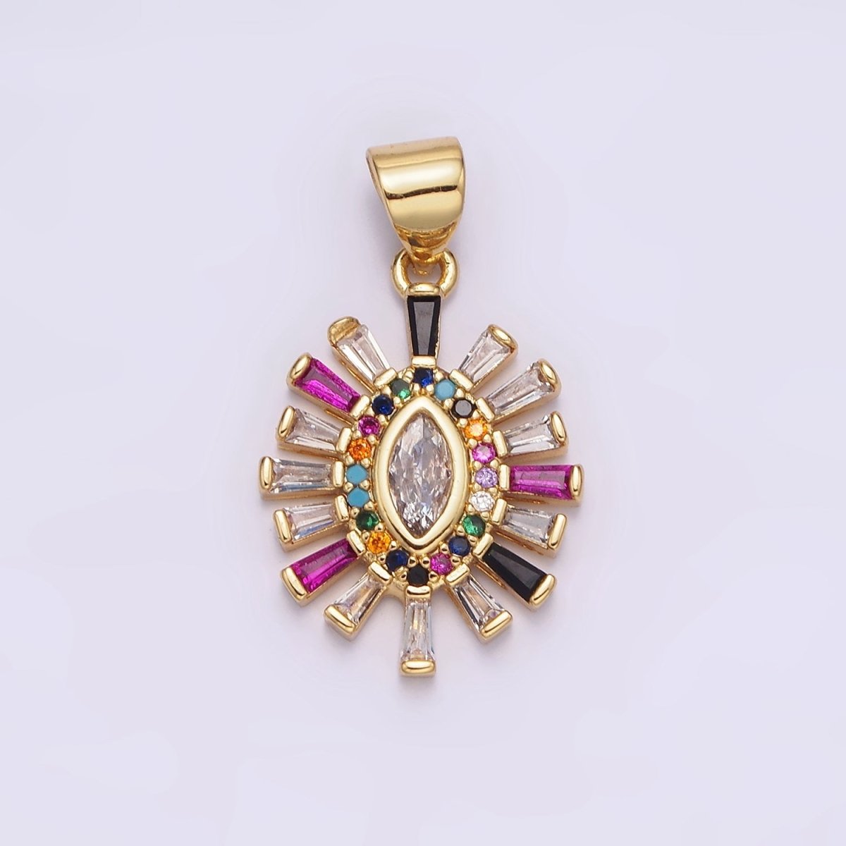 Gold-Filled Clear Marquise Multicolor Micro Paved CZ Baguette Outline Pendant