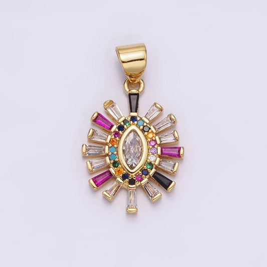 Gold-Filled Clear Marquise Multicolor Micro Paved CZ Baguette Outline Pendant