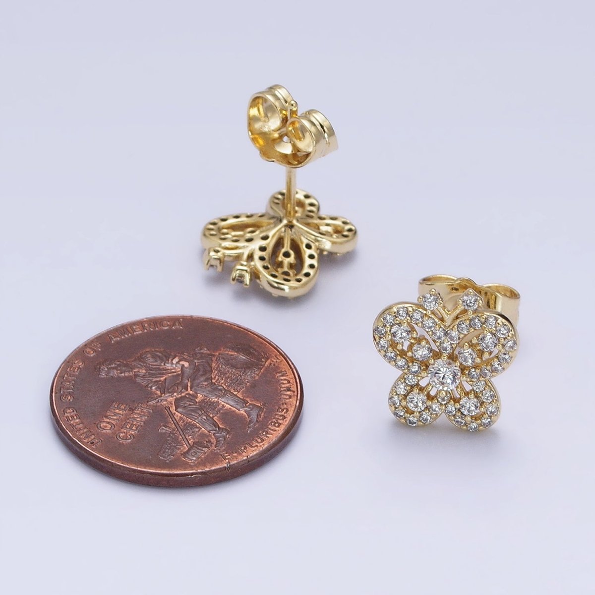 Beautiful 14K Gold Filled Clear Micro Pave CZ Butterfly Mariposa Stud Earrings