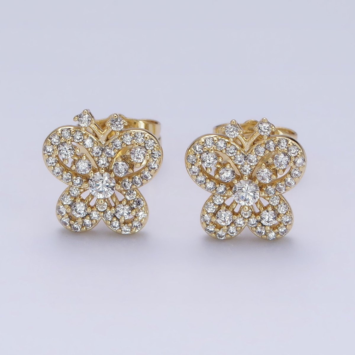 Beautiful 14K Gold Filled Clear Micro Pave CZ Butterfly Mariposa Stud Earrings