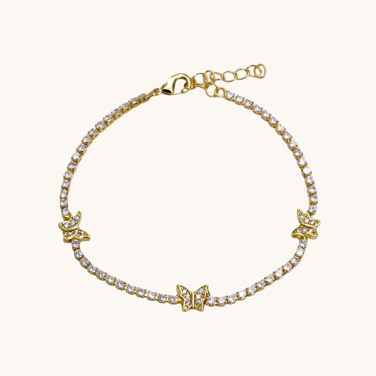 14K Gold Filled Clear Micro Paved CZ Butterfly Tennis Chain 6.7 Inch Bracelet in Gold & Silver