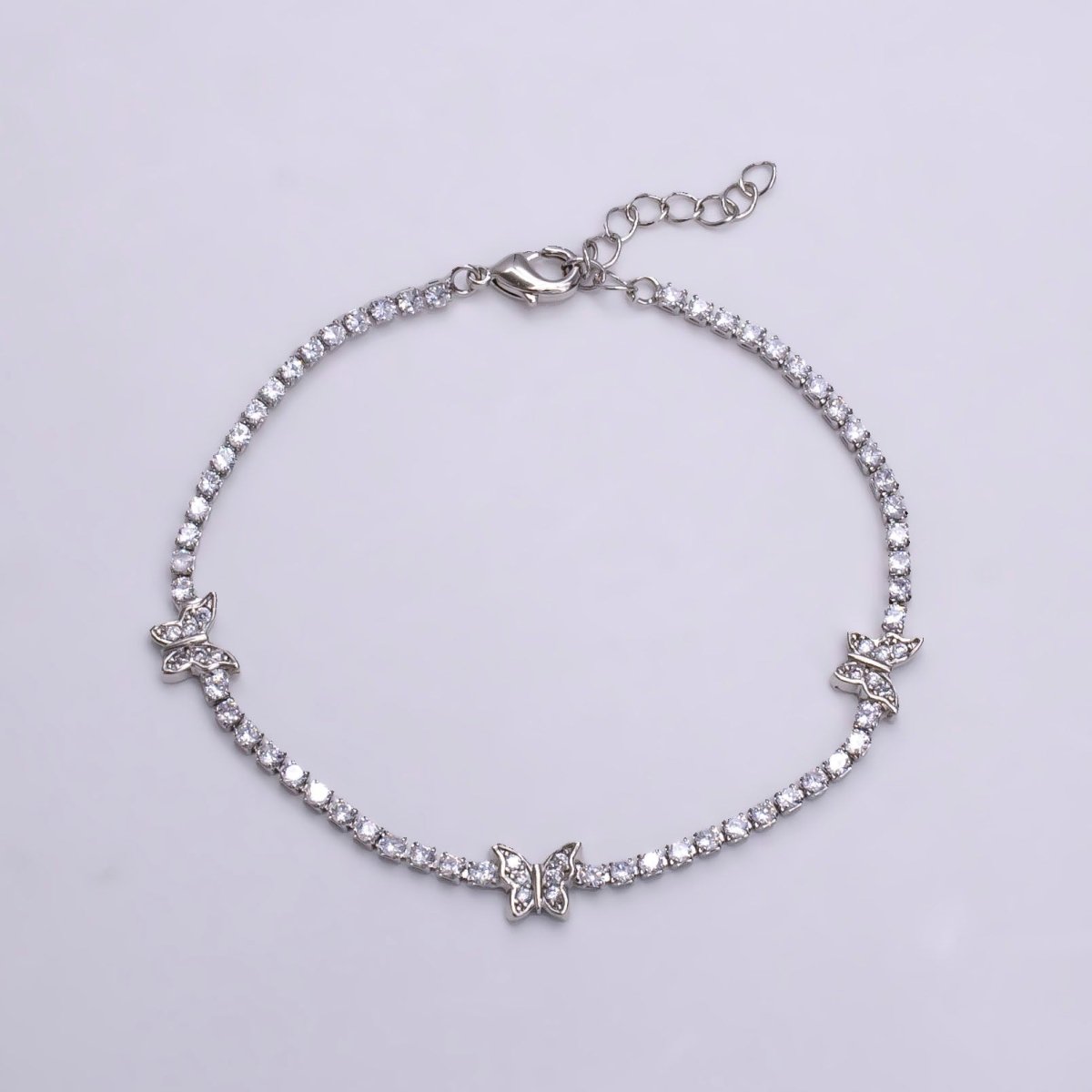 14K Gold Filled Clear Micro Paved CZ Butterfly Tennis Chain 6.7 Inch Bracelet in Gold & Silver