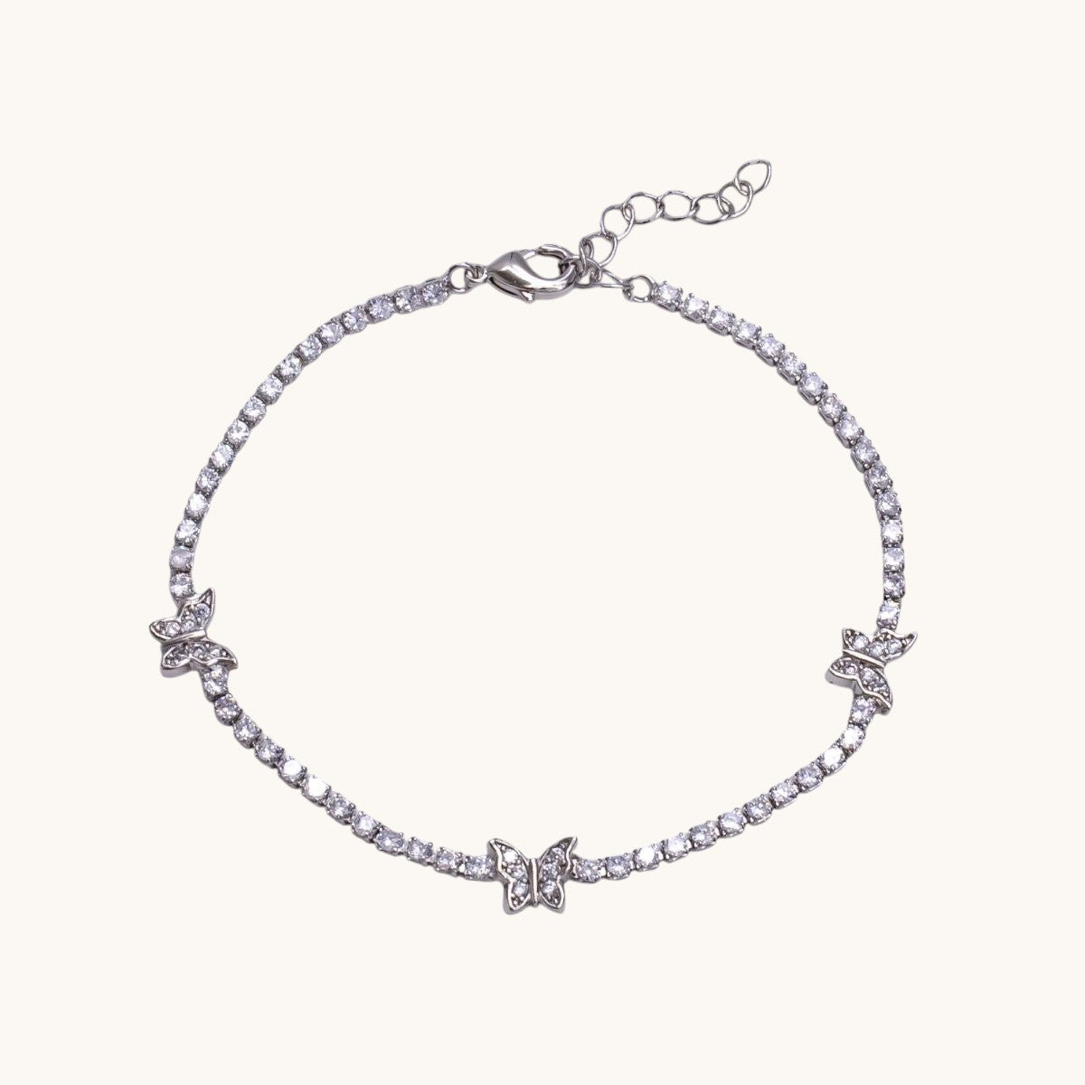 14K Gold Filled Clear Micro Paved CZ Butterfly Tennis Chain 6.7 Inch Bracelet in Gold & Silver