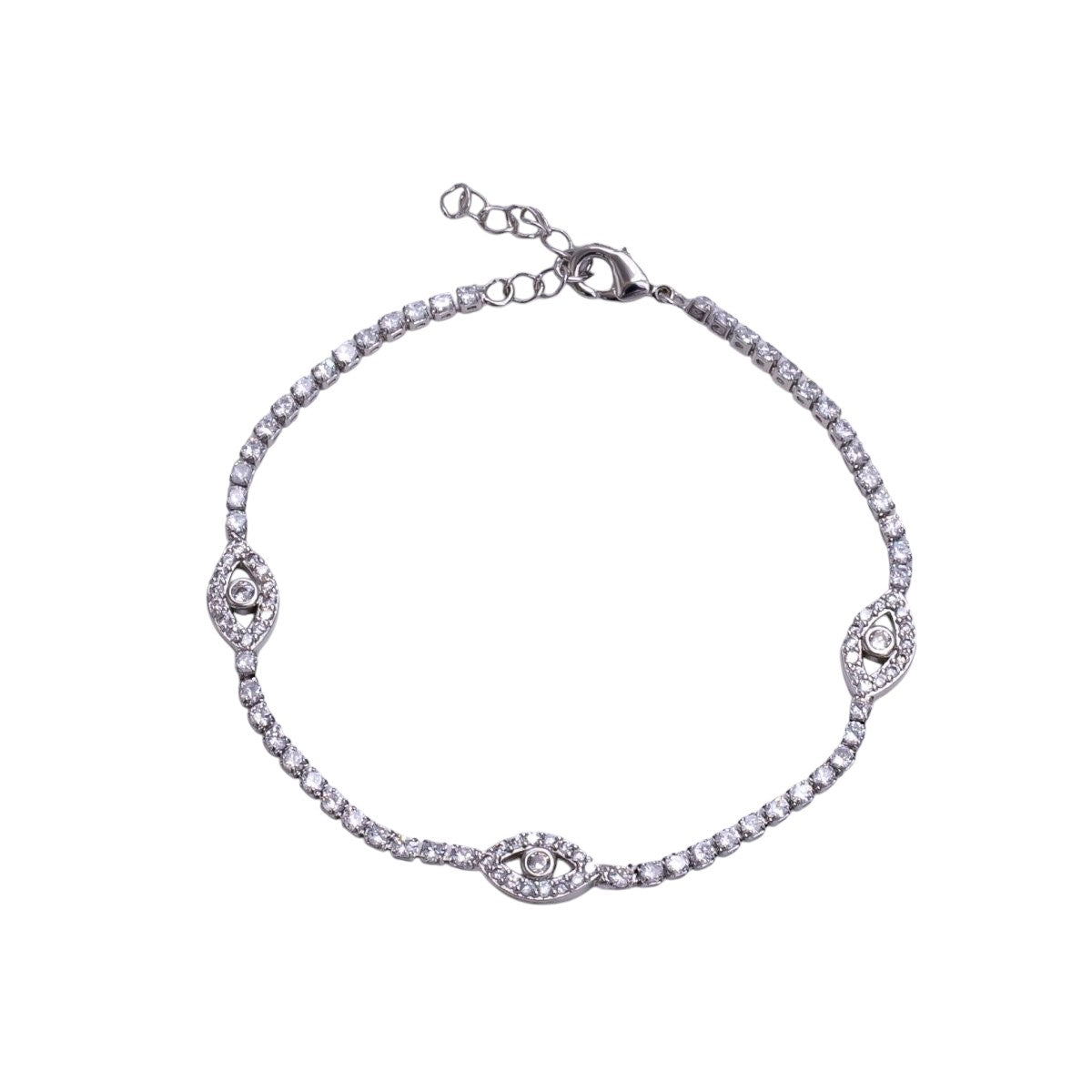 14K Gold Filled Clear Micro Paved CZ Evil Eye Tennis Chain 7 Inch Bracelet in Gold & Silver