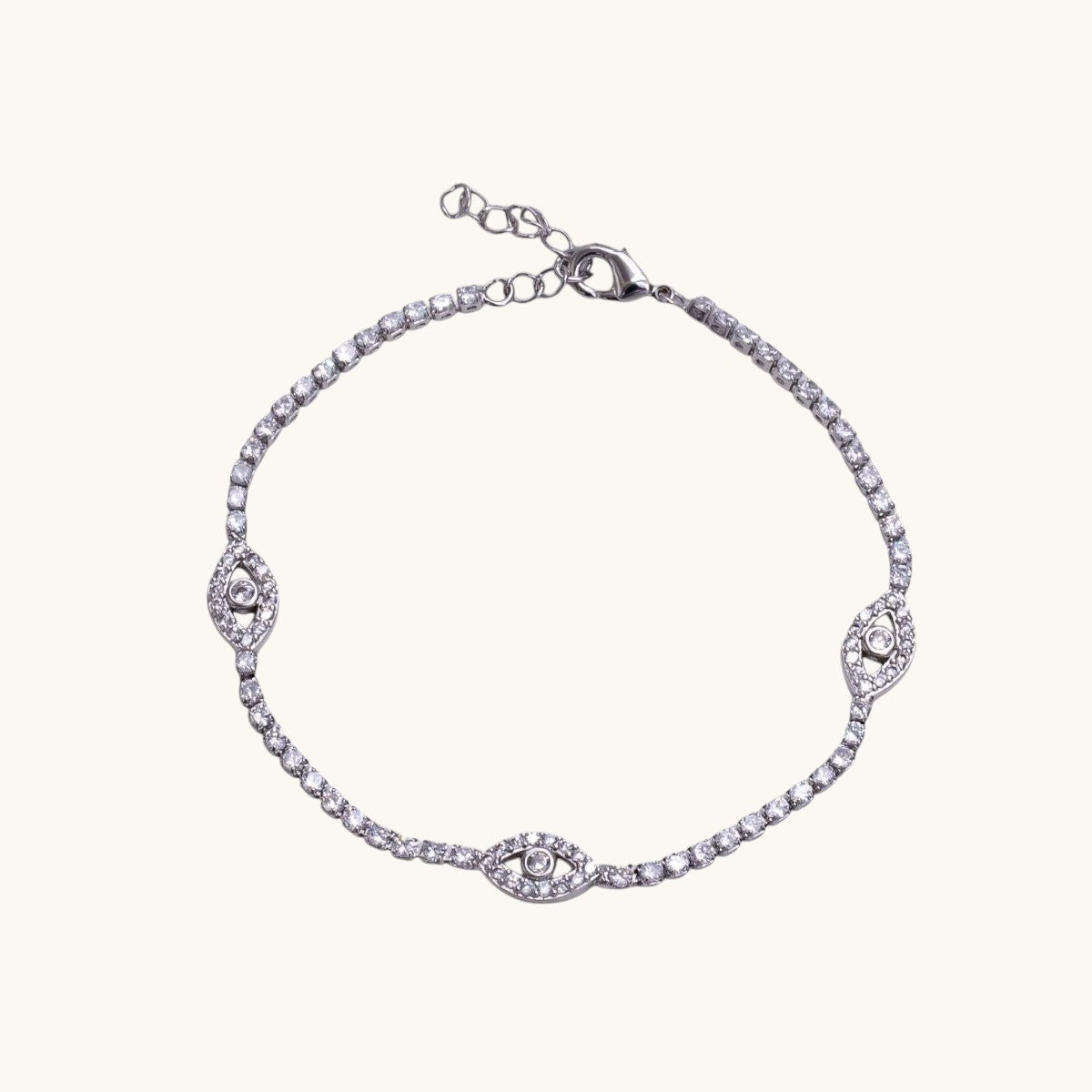 14K Gold Filled Clear Micro Pave CZ Evil Eye Tennis Chain 7 Inch Bracelet in Gold & Silver