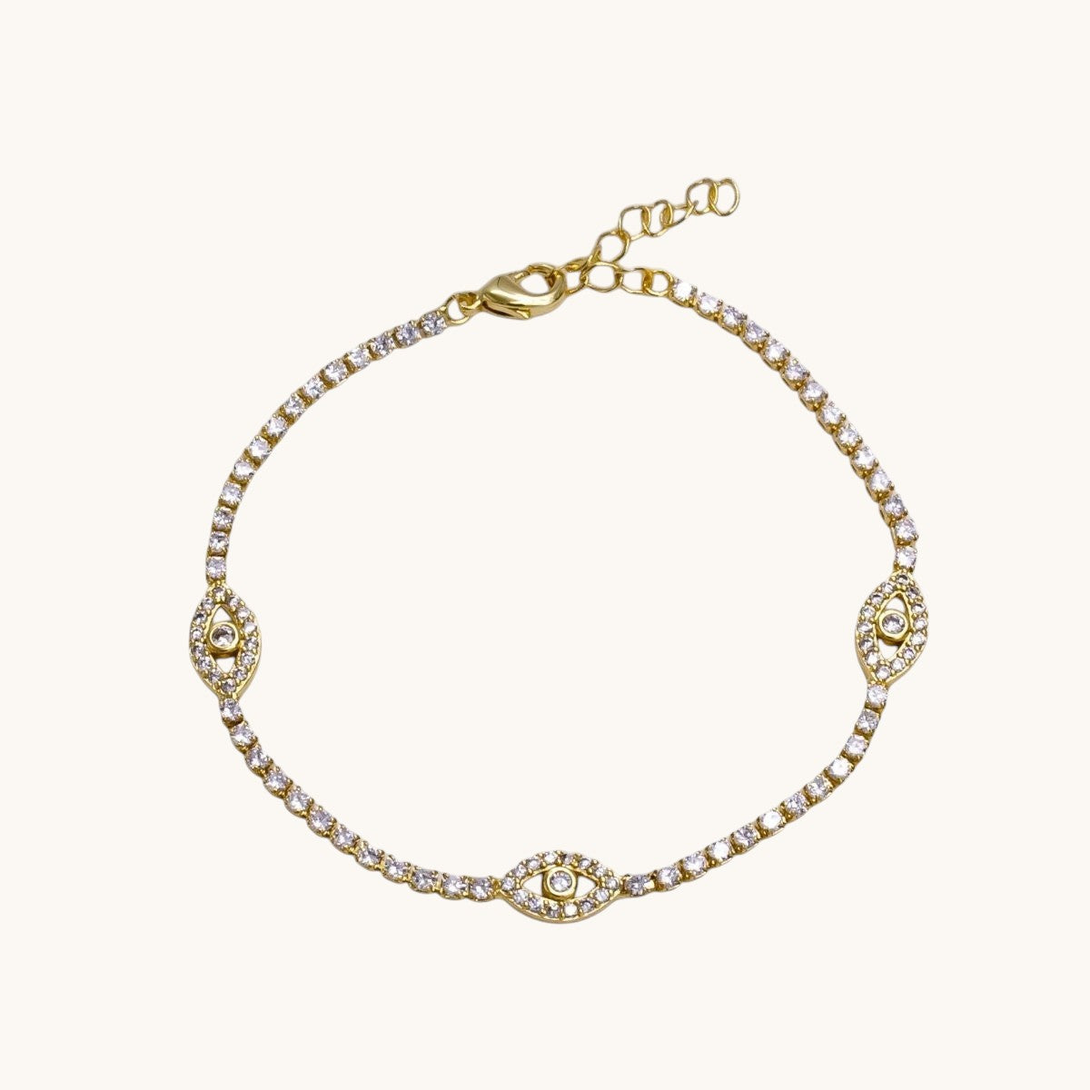 14K Gold Filled Clear Micro Pave CZ Evil Eye Tennis Chain 7 Inch Bracelet in Gold & Silver