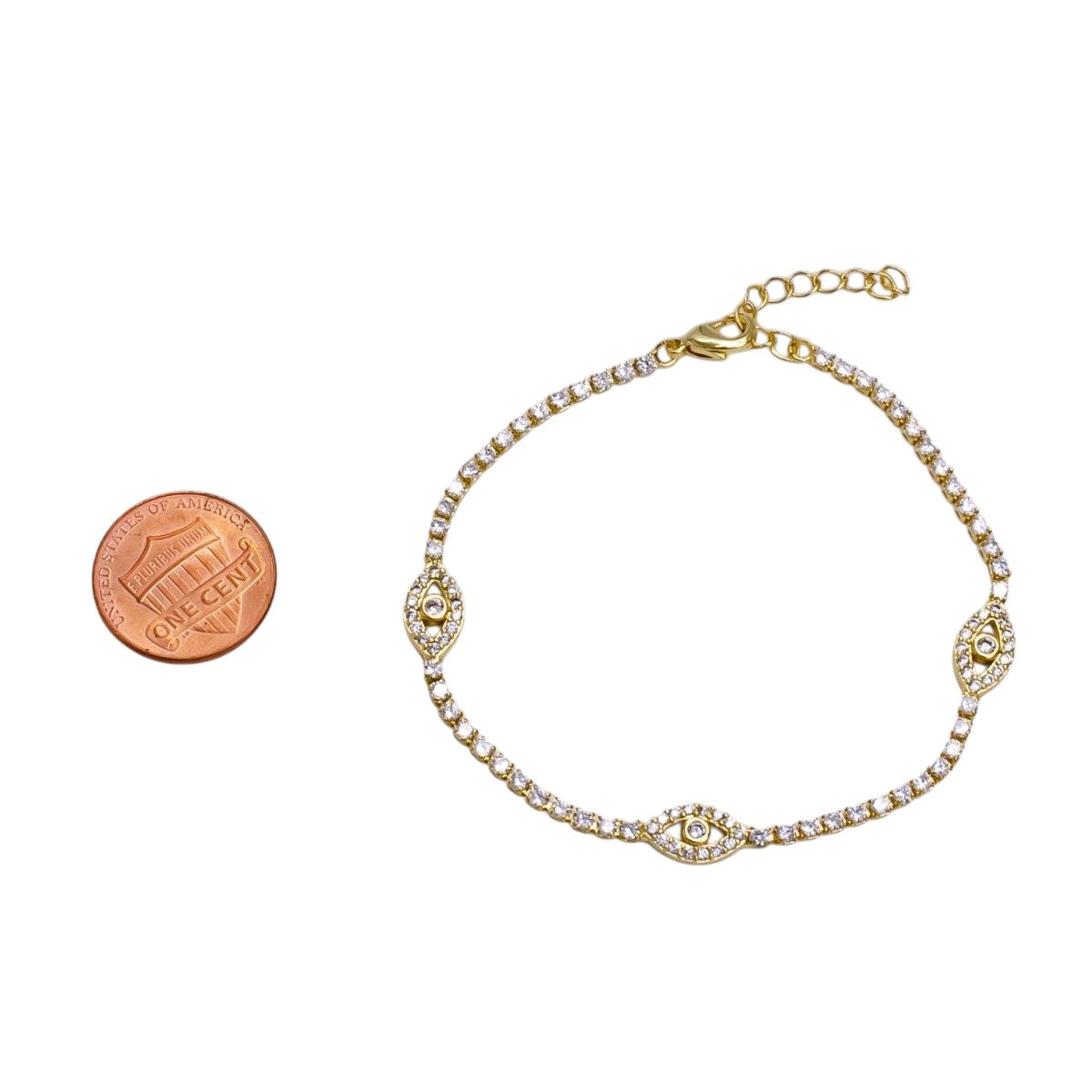 14K Gold Filled Clear Micro Paved CZ Evil Eye Tennis Chain 7 Inch Bracelet in Gold & Silver