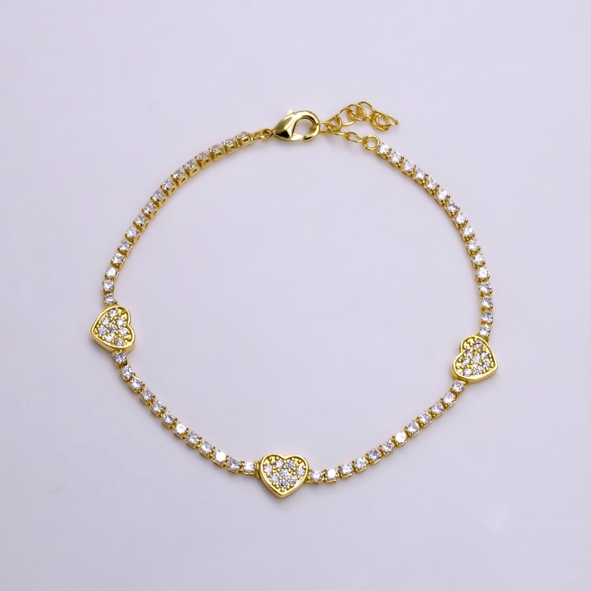 14K Gold Filled Clear Micro Paved CZ Heart Tennis Chain 7 Inch Bracelet in Gold & Silver
