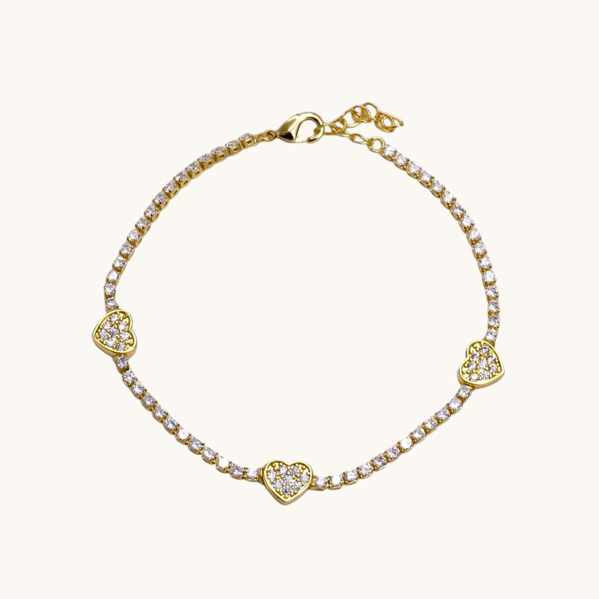 14K Gold Filled Clear Micro Paved CZ Heart Tennis Chain 7 Inch Bracelet in Gold & Silver