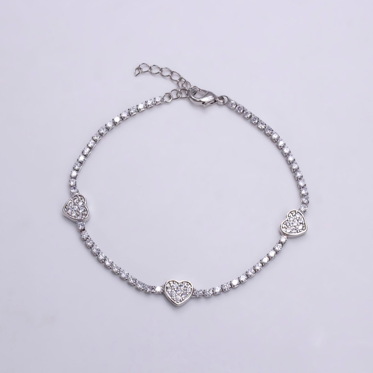 14K Gold Filled Clear Micro Paved CZ Heart Tennis Chain 7 Inch Bracelet in Gold & Silver