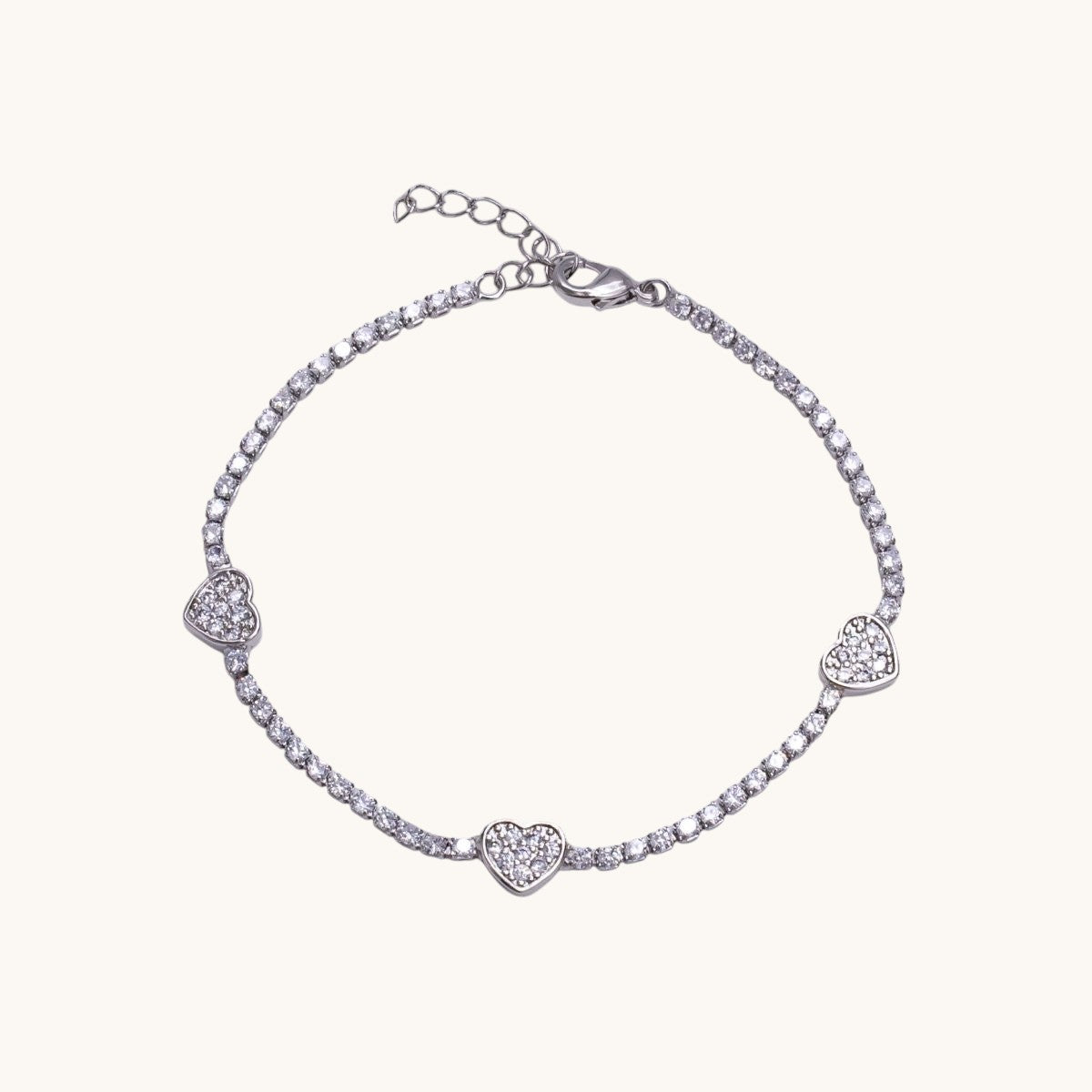 14K Gold Filled Clear Micro Paved CZ Heart Tennis Chain 7 Inch Bracelet in Gold & Silver