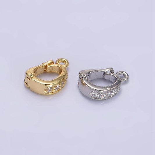 Gold-Filled 10mm x 8mm Clear Micro Paved CZ Snap Interchangeable Charm Holder Spacer in Silver or Gold