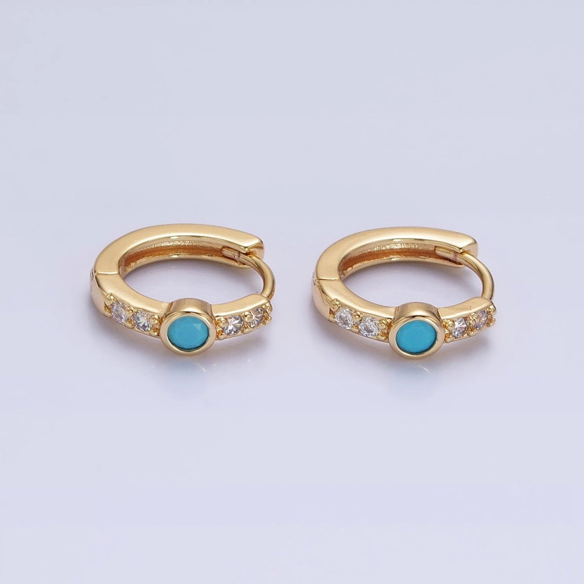 14K Gold Filled Clear or Turquoise Round Micro Pave CZ 13mm Cartilage Huggie Earrings in Gold & Silver