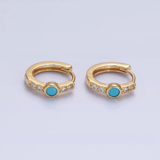 14K Gold Filled Clear or Turquoise Round Micro Pave CZ 13mm Cartilage Huggie Earrings in Gold & Silver
