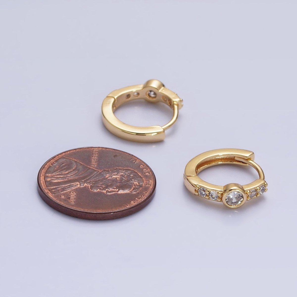 14K Gold Filled Clear or Turquoise Round Micro Pave CZ 13mm Cartilage Huggie Earrings in Gold & Silver