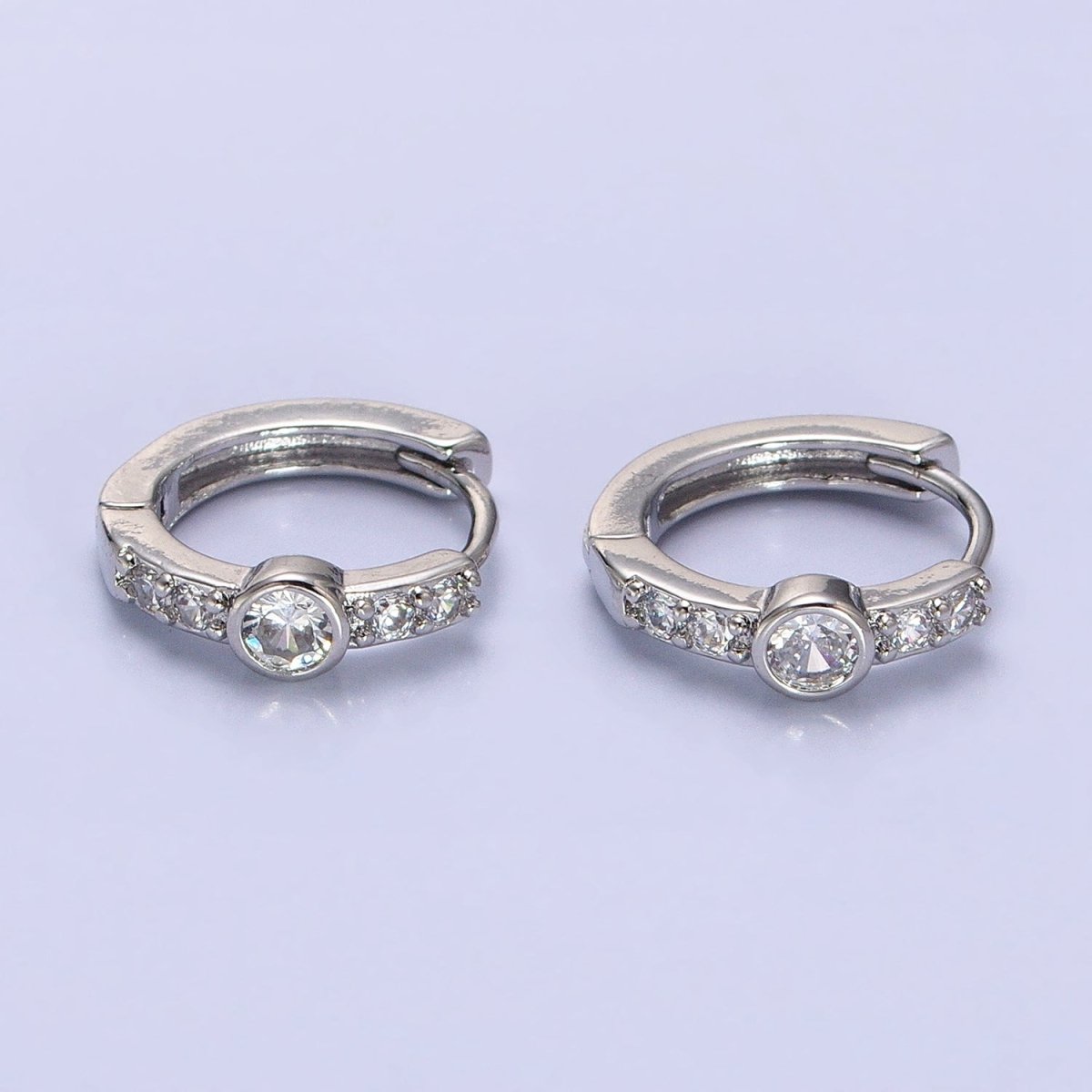 14K Gold Filled Clear or Turquoise Round Micro Pave CZ 13mm Cartilage Huggie Earrings in Gold & Silver