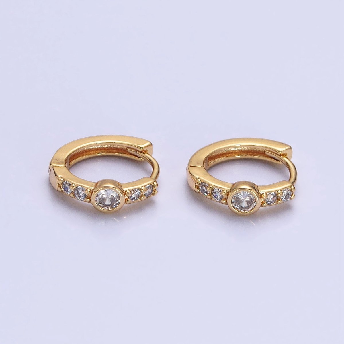 14K Gold Filled Clear or Turquoise Round Micro Pave CZ 13mm Cartilage Huggie Earrings in Gold & Silver