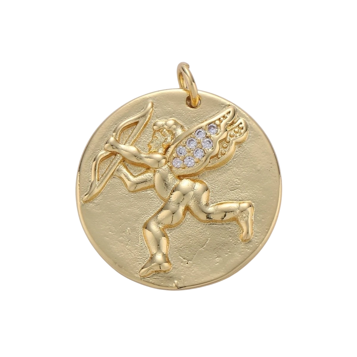 14K Gold Filled Cupid Charm- Medallion Cupid Pendant - Dainty Micro Pave Charm