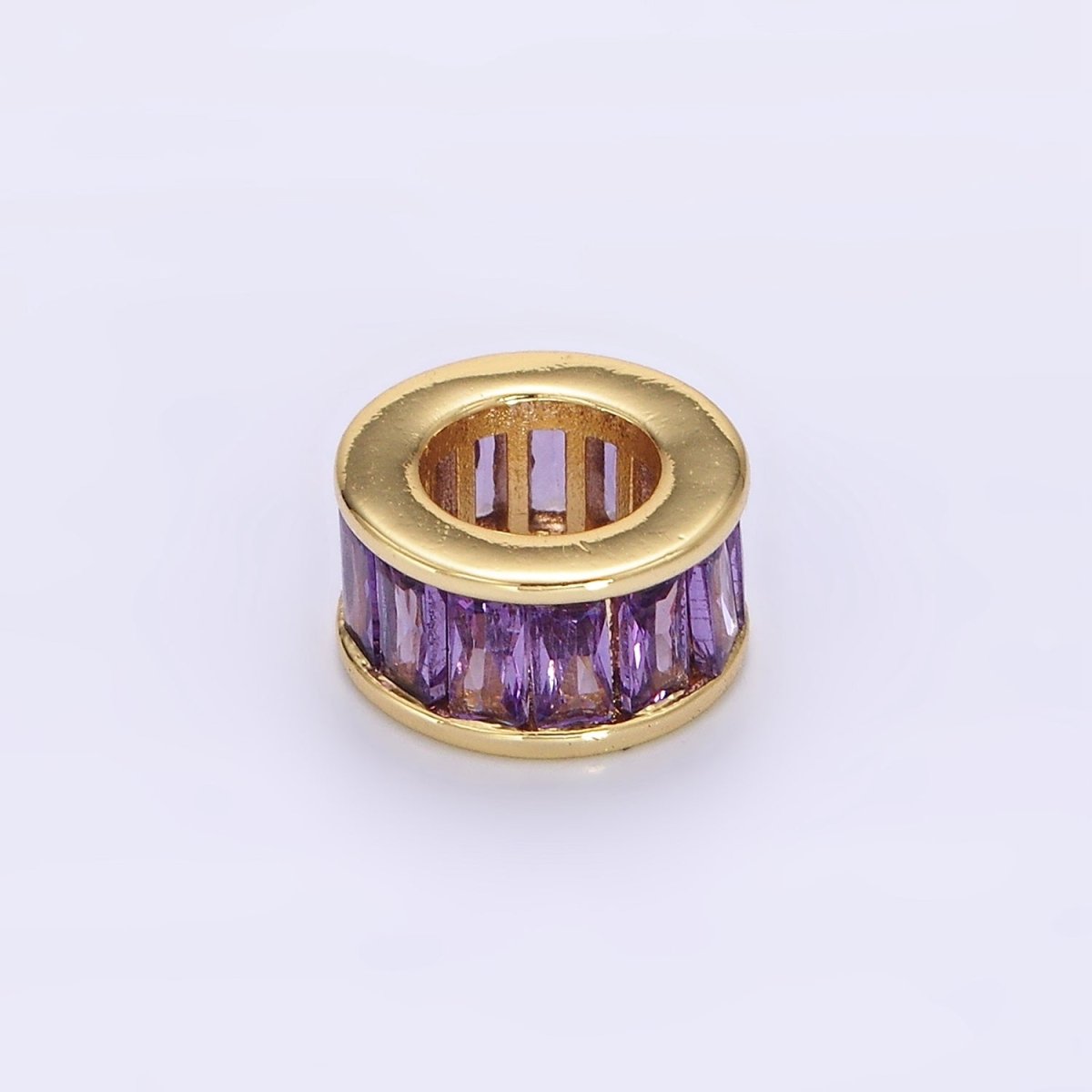 14K Gold-Filled CZ Baguette Rondell Bead Birthstone Charm Spacer