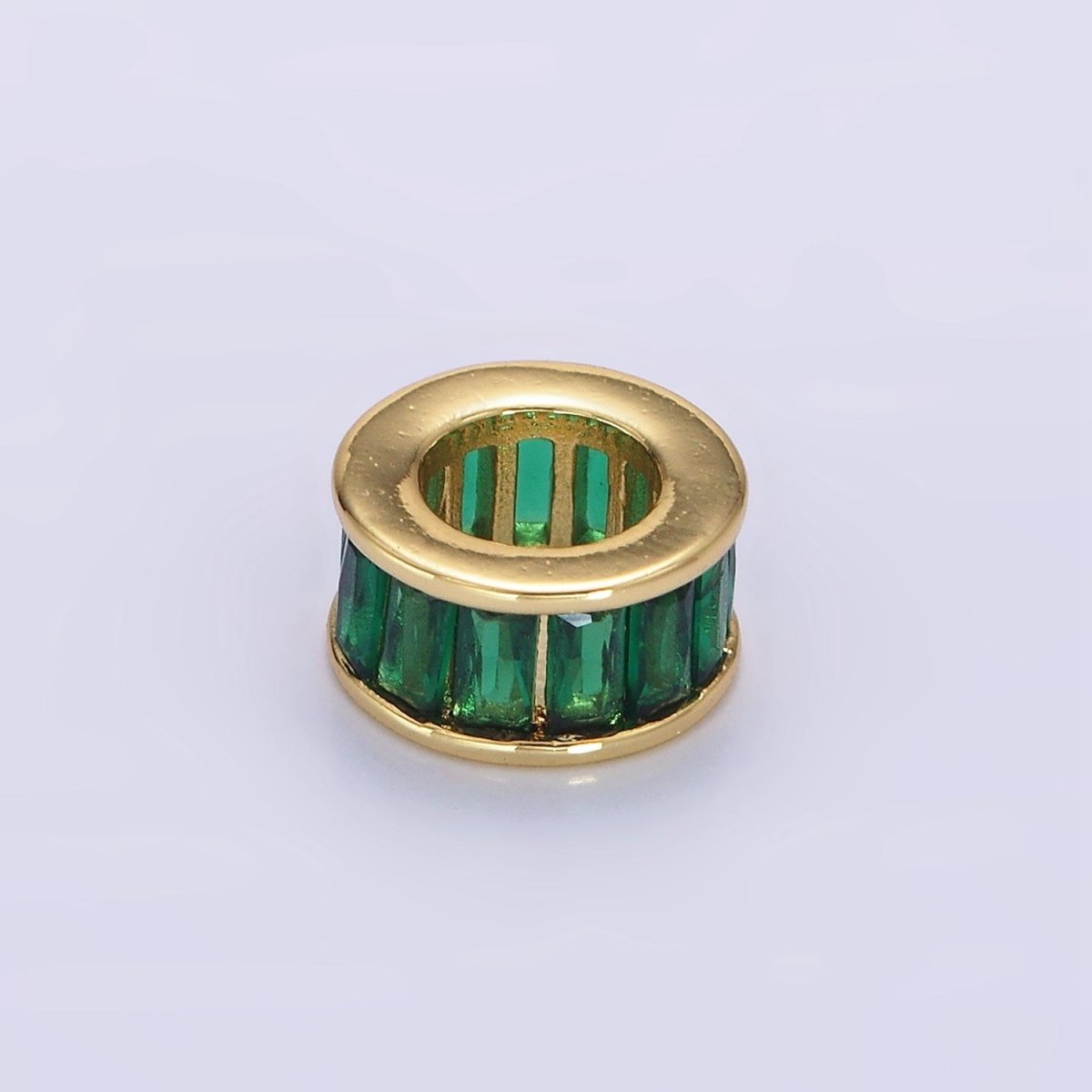 14K Gold-Filled CZ Baguette Rondell Bead Birthstone Charm Spacer