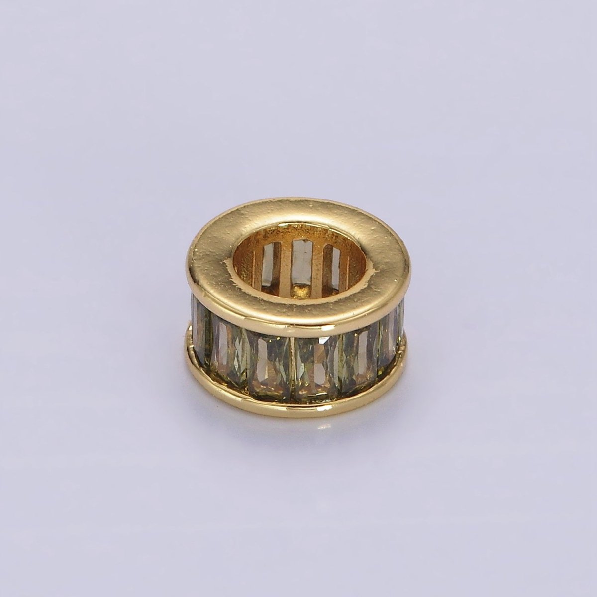 14K Gold-Filled CZ Baguette Rondell Bead Birthstone Charm Spacer