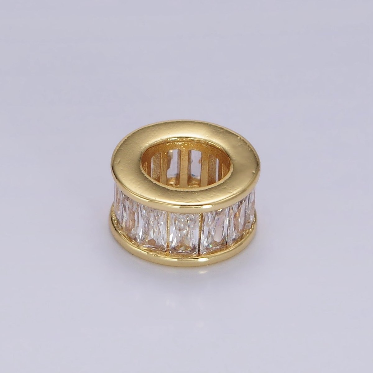 14K Gold-Filled CZ Baguette Rondell Bead Birthstone Charm Spacer
