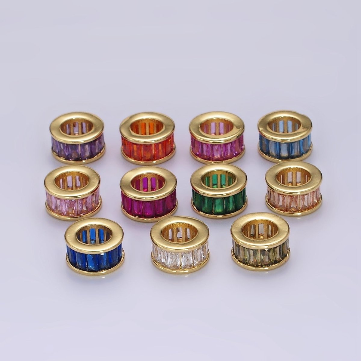 14K Gold-Filled CZ Baguette Rondell Bead Birthstone Charm Spacer