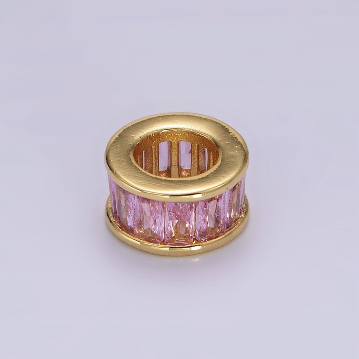 14K Gold-Filled CZ Baguette Rondell Bead Birthstone Charm Spacer