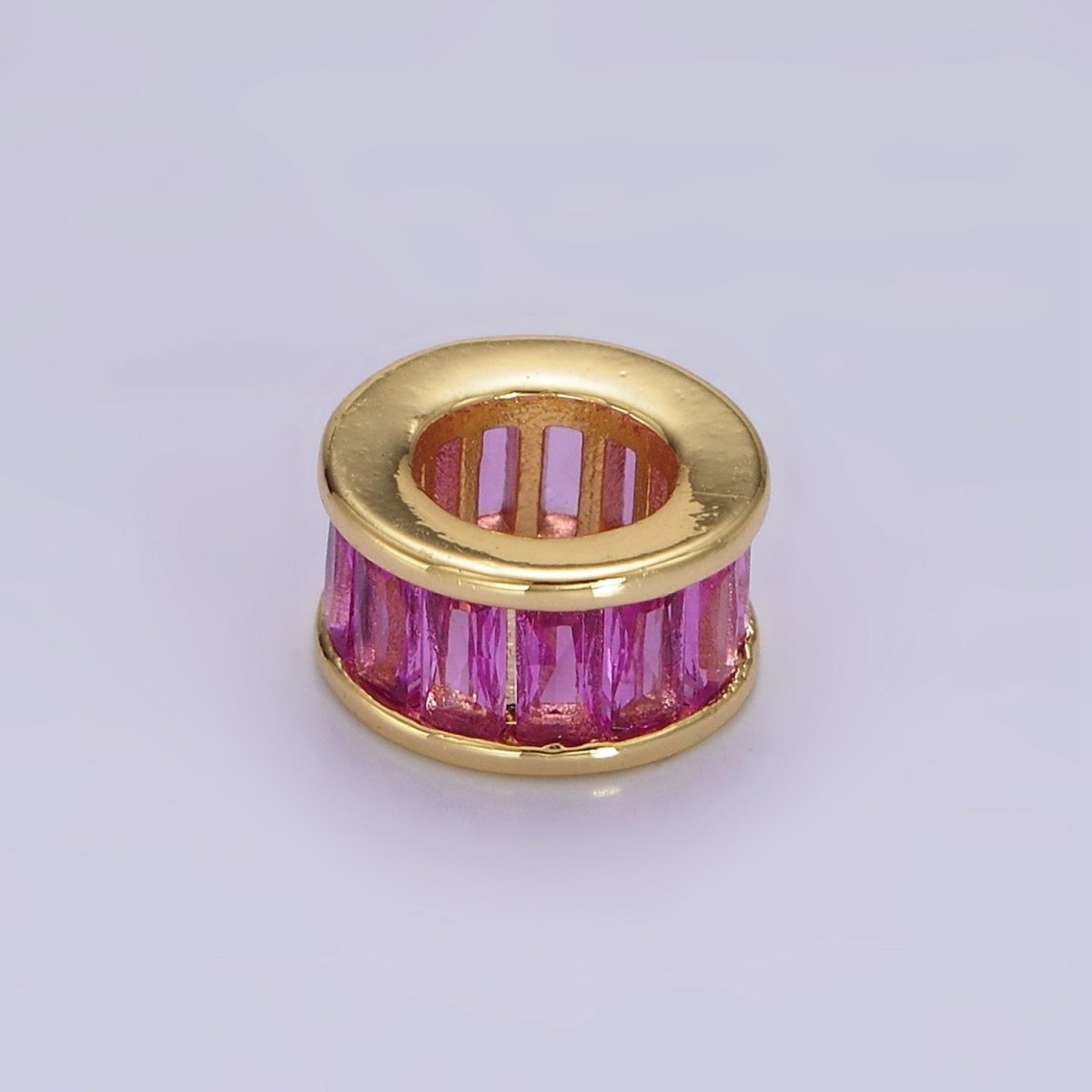 14K Gold-Filled CZ Baguette Rondell Bead Birthstone Charm Spacer