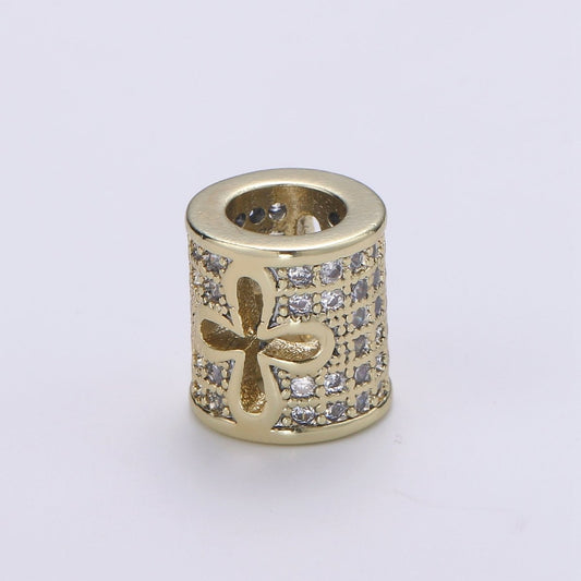 Gold Filled CZ Micro Pave Large Hold Barrel Bead Micro Pave Flower Cross Bead Spacer, Cubic Zirconia Pave Tube Spacer 10mm