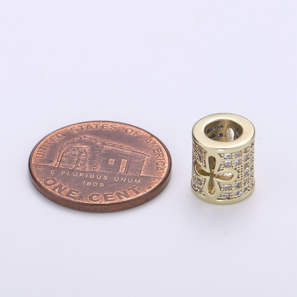 Gold Filled CZ Micro Pave Large Hold Barrel Bead Micro Pave Flower Cross Bead Spacer, Cubic Zirconia Pave Tube Spacer 10mm