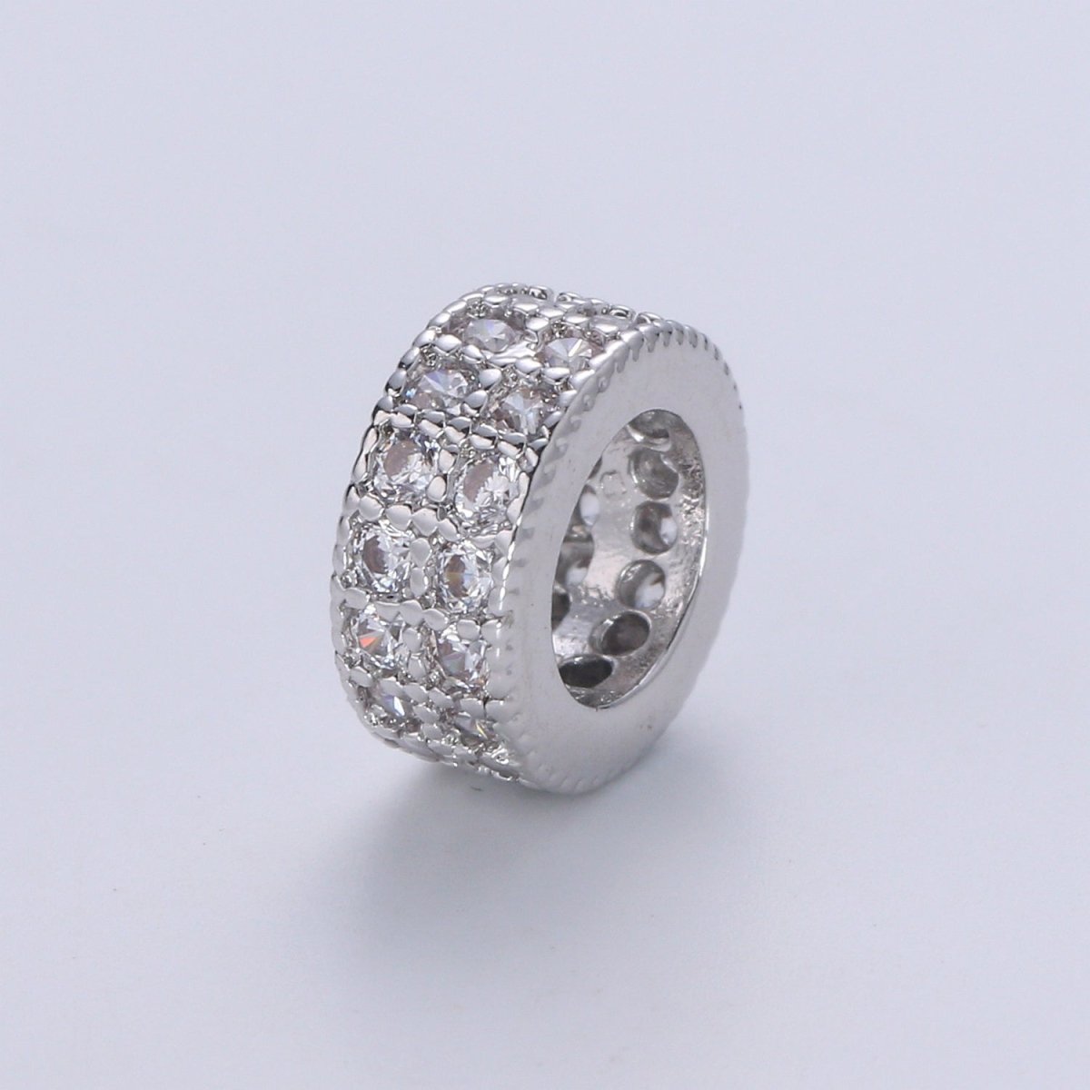 14K Gold-Filled 7.8mm CZ Micro Pave Round Wheel Spacer Bead Cubic Zirconia Rondelle Spacer Bead