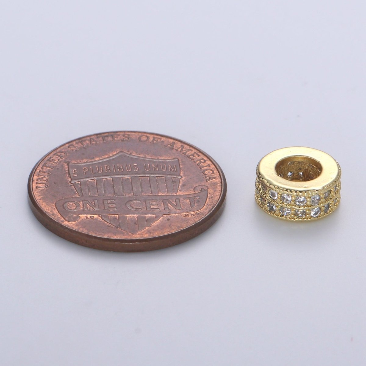 14K Gold-Filled 7.8mm CZ Micro Pave Round Wheel Spacer Bead Cubic Zirconia Rondelle Spacer Bead
