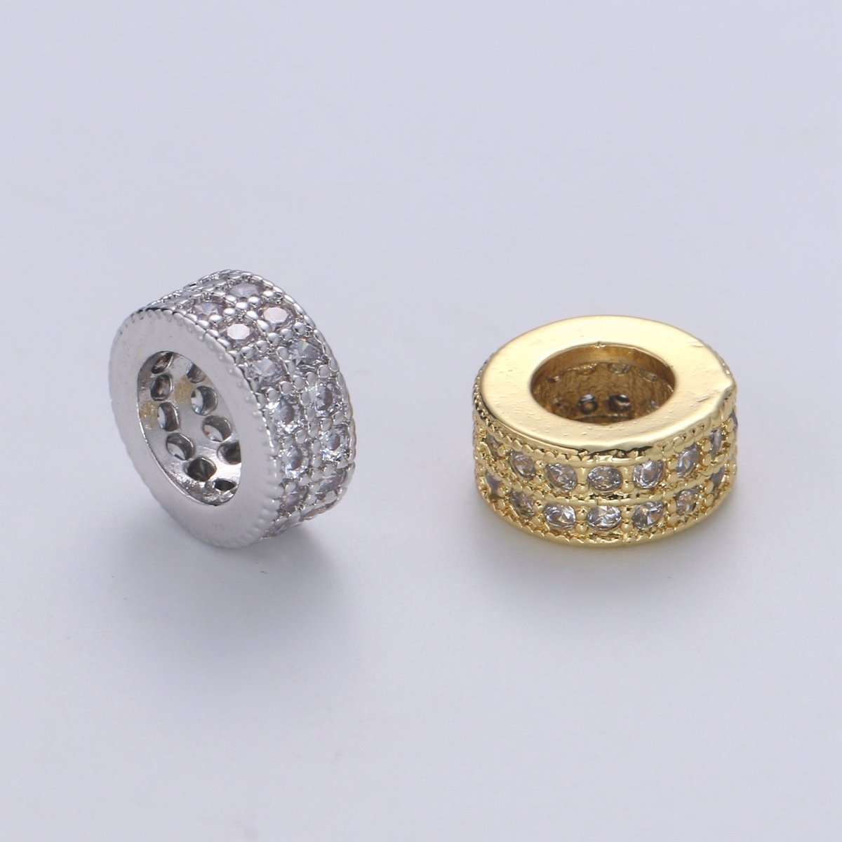 14K Gold-Filled 7.8mm CZ Micro Pave Round Wheel Spacer Bead Cubic Zirconia Rondelle Spacer Bead