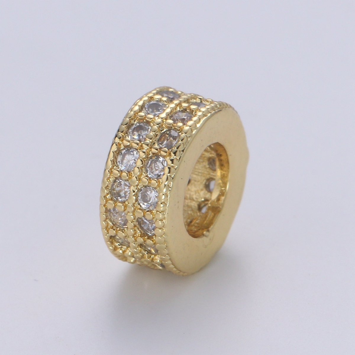 14K Gold-Filled 7.8mm CZ Micro Pave Round Wheel Spacer Bead Cubic Zirconia Rondelle Spacer Bead