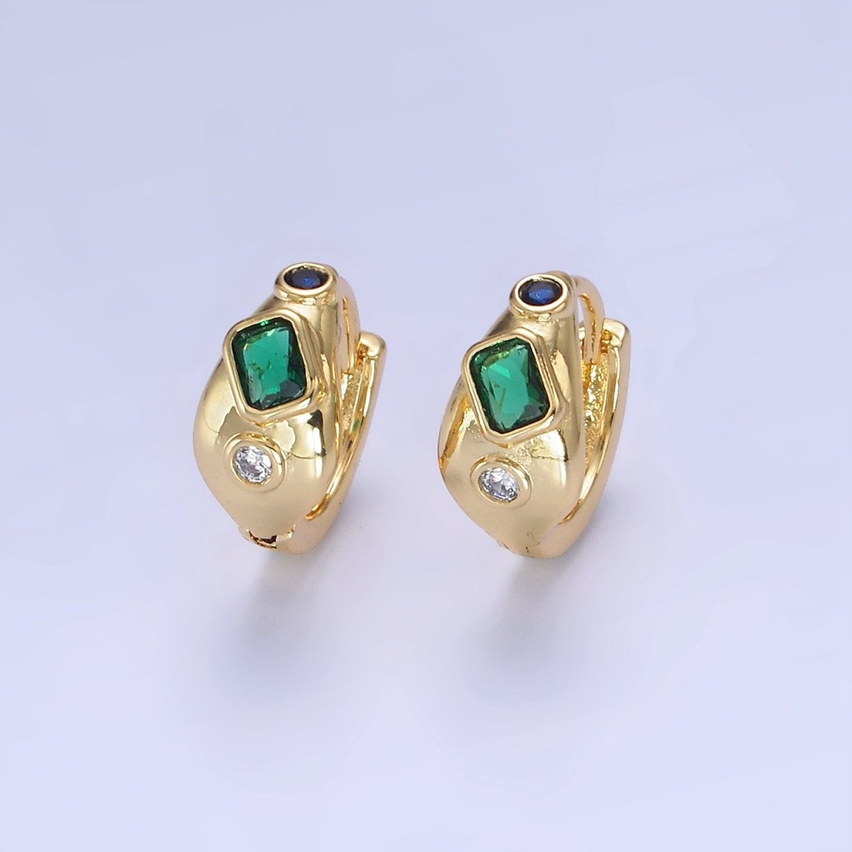 14K Gold Filled CZ Multicolor Abstract Molten Huggie Earrings
