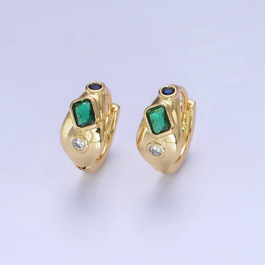 14K Gold Filled CZ Multicolor Abstract Molten Huggie Earrings