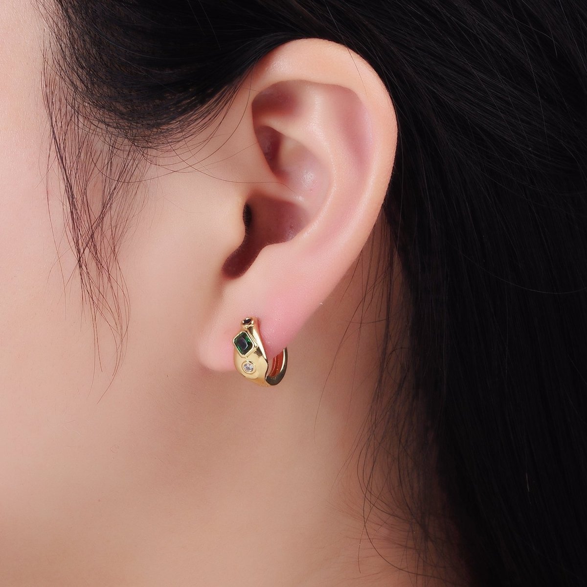 14K Gold Filled CZ Multicolor Abstract Molten Huggie Earrings