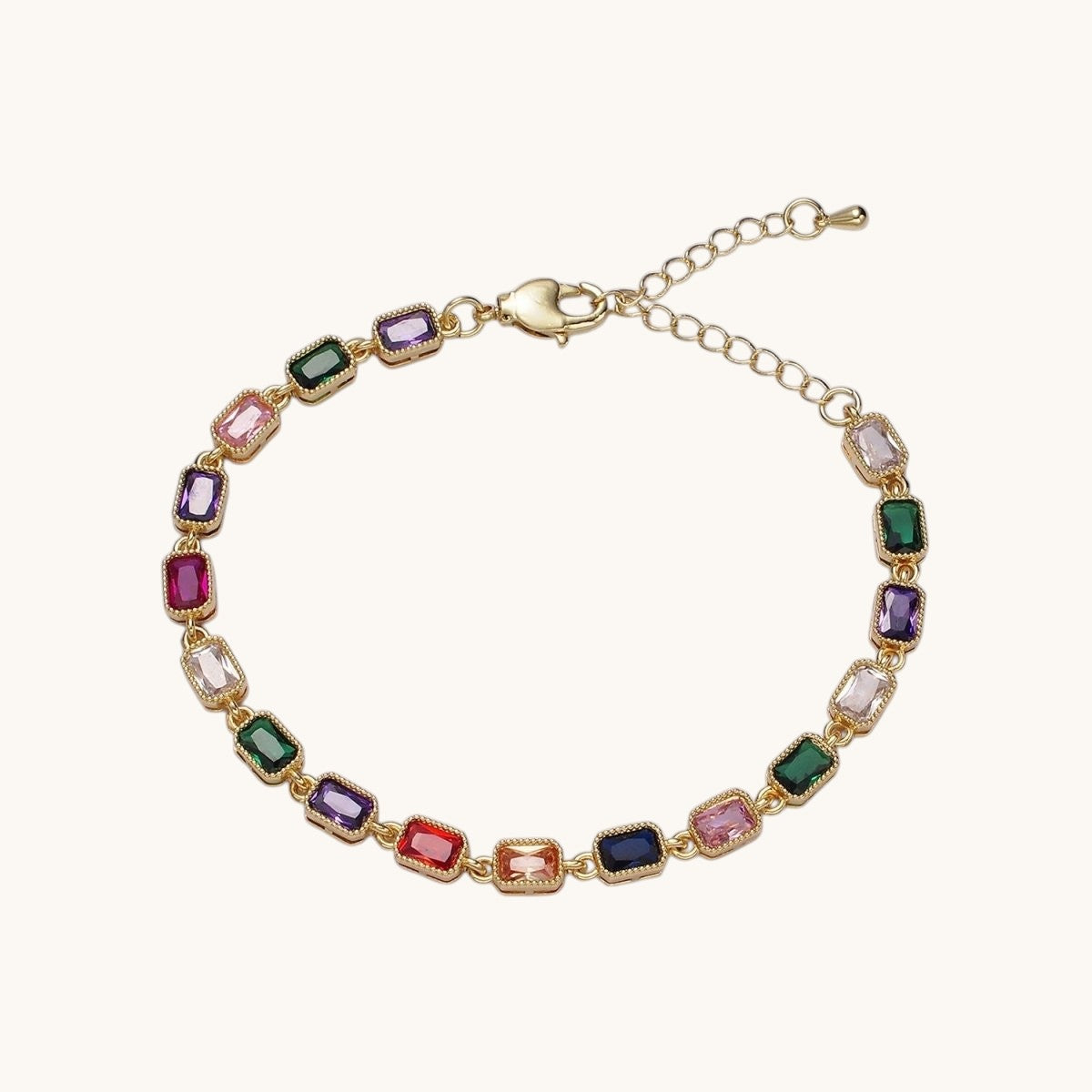 14K Gold Filled CZ Multicolor Baguette Bezel 7 Inch Bracelet in Gold & Silver