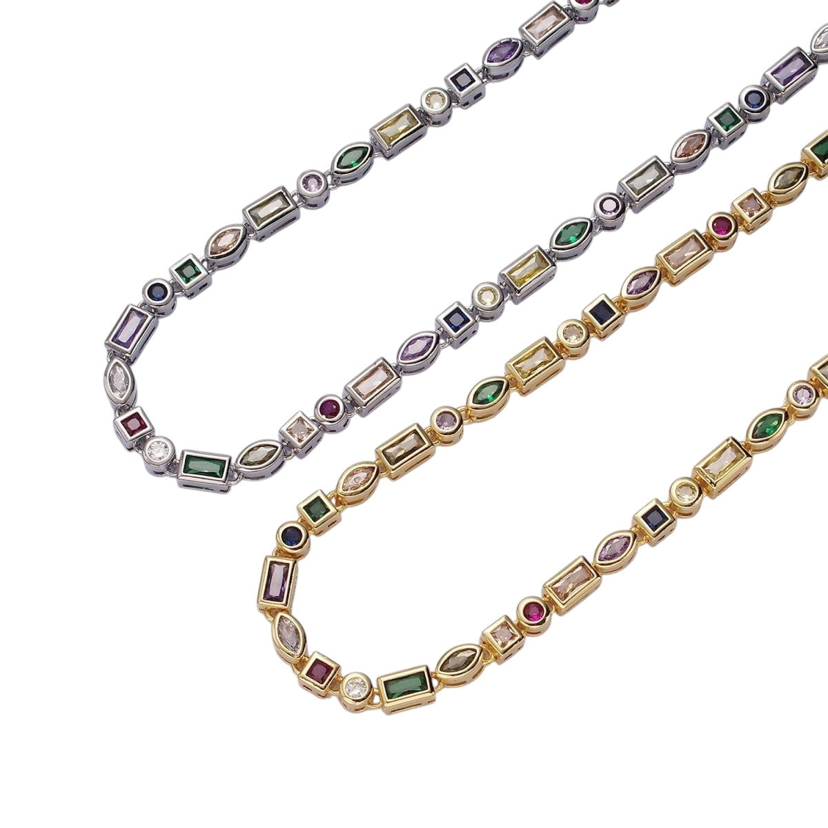 Beautiful 14K Gold Filled CZ Multicolor Geometric 16 Inch Choker Designed Necklace in Silver