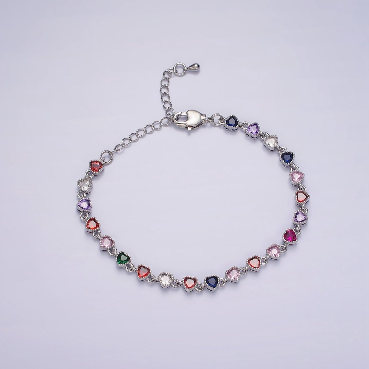 14K Gold Filled CZ Multicolor Heart Bezel 7 Inch Bracelet in Gold