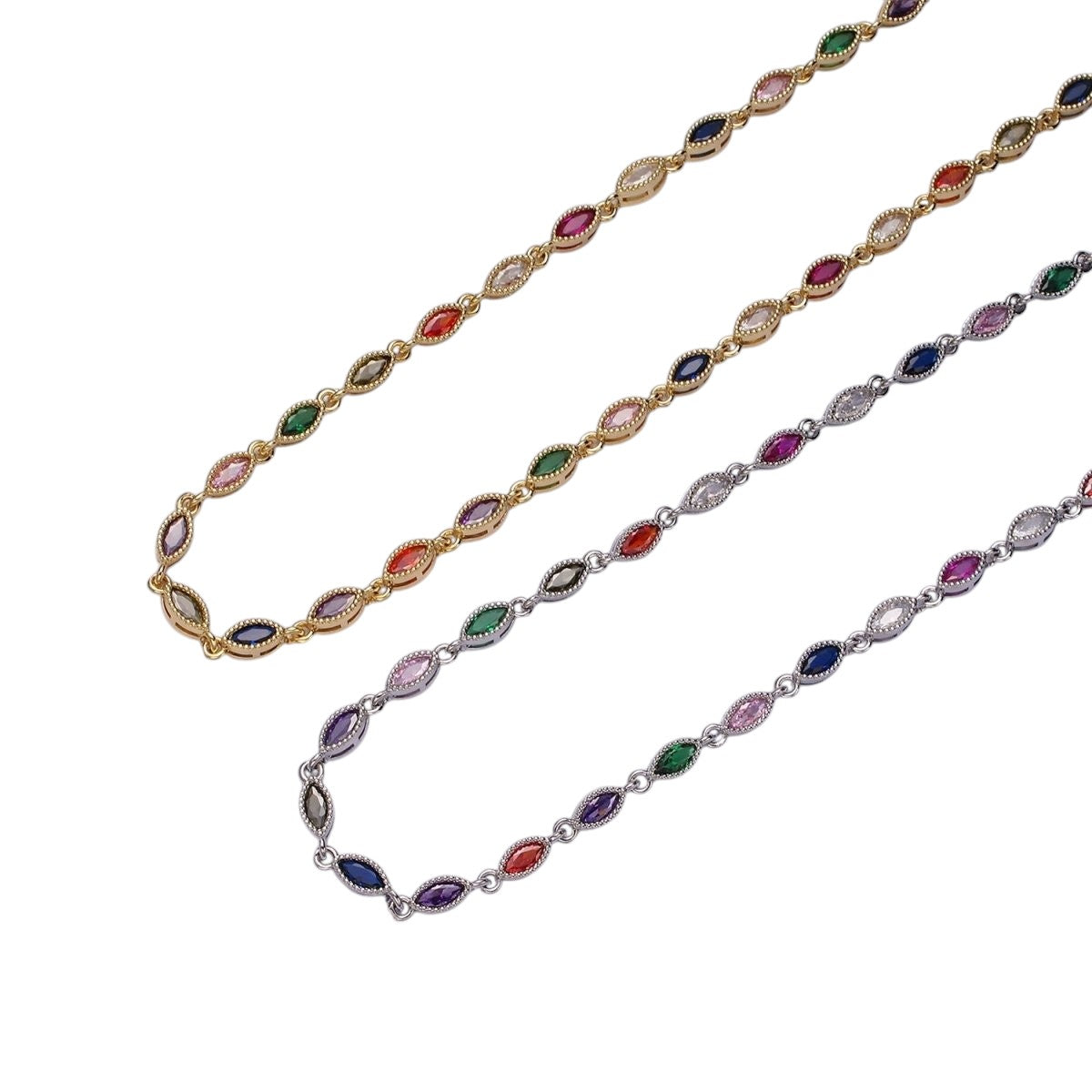 Stunning 14K Gold Filled CZ Multicolor Marquise Bezel 16 Inch Necklace in Gold