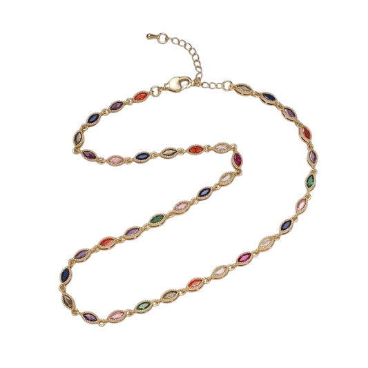 Stunning 14K Gold Filled CZ Multicolor Marquise Bezel 16 Inch Necklace in Gold