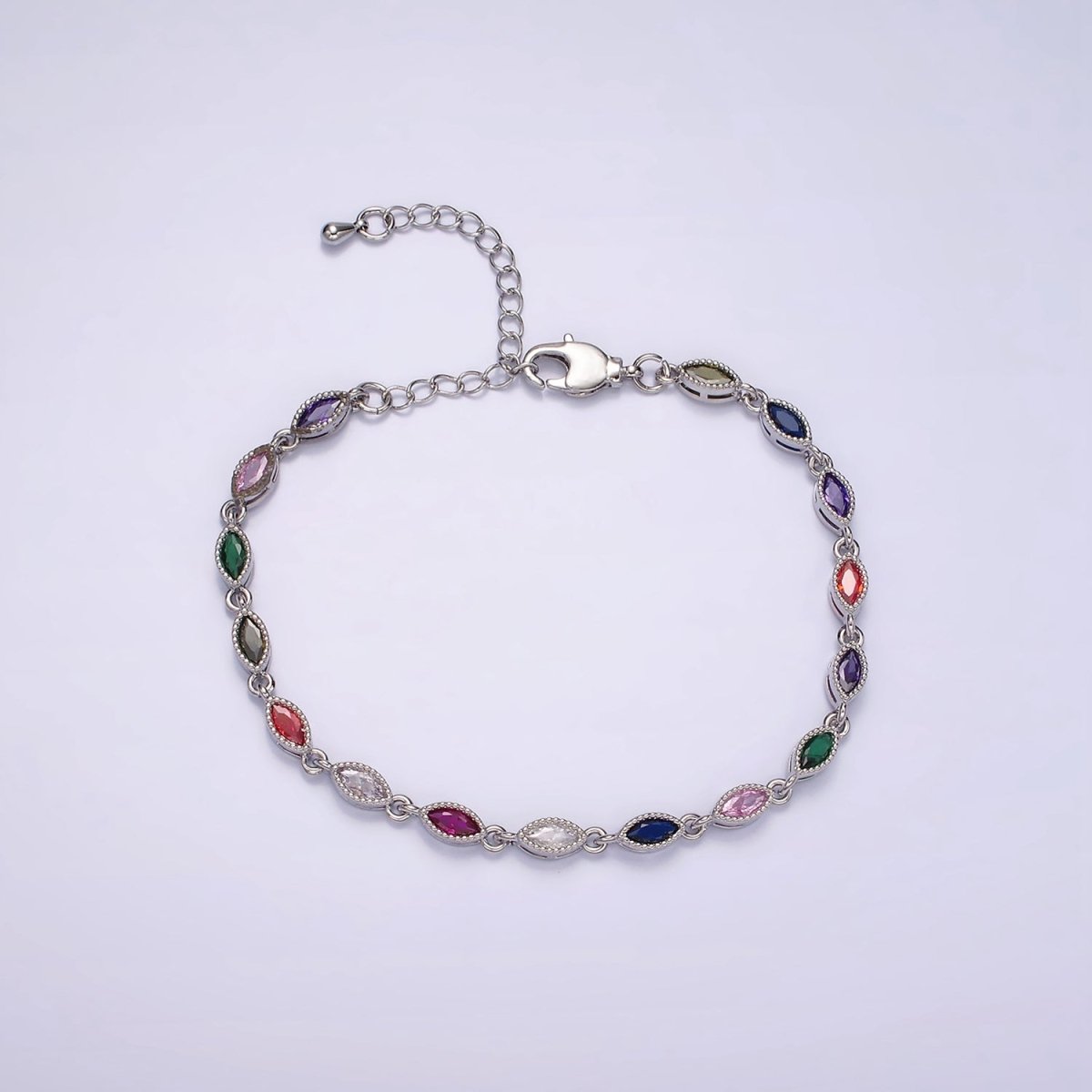 14K Gold Filled CZ Multicolor Marquise Bezel 7 Inch Bracelet in Gold