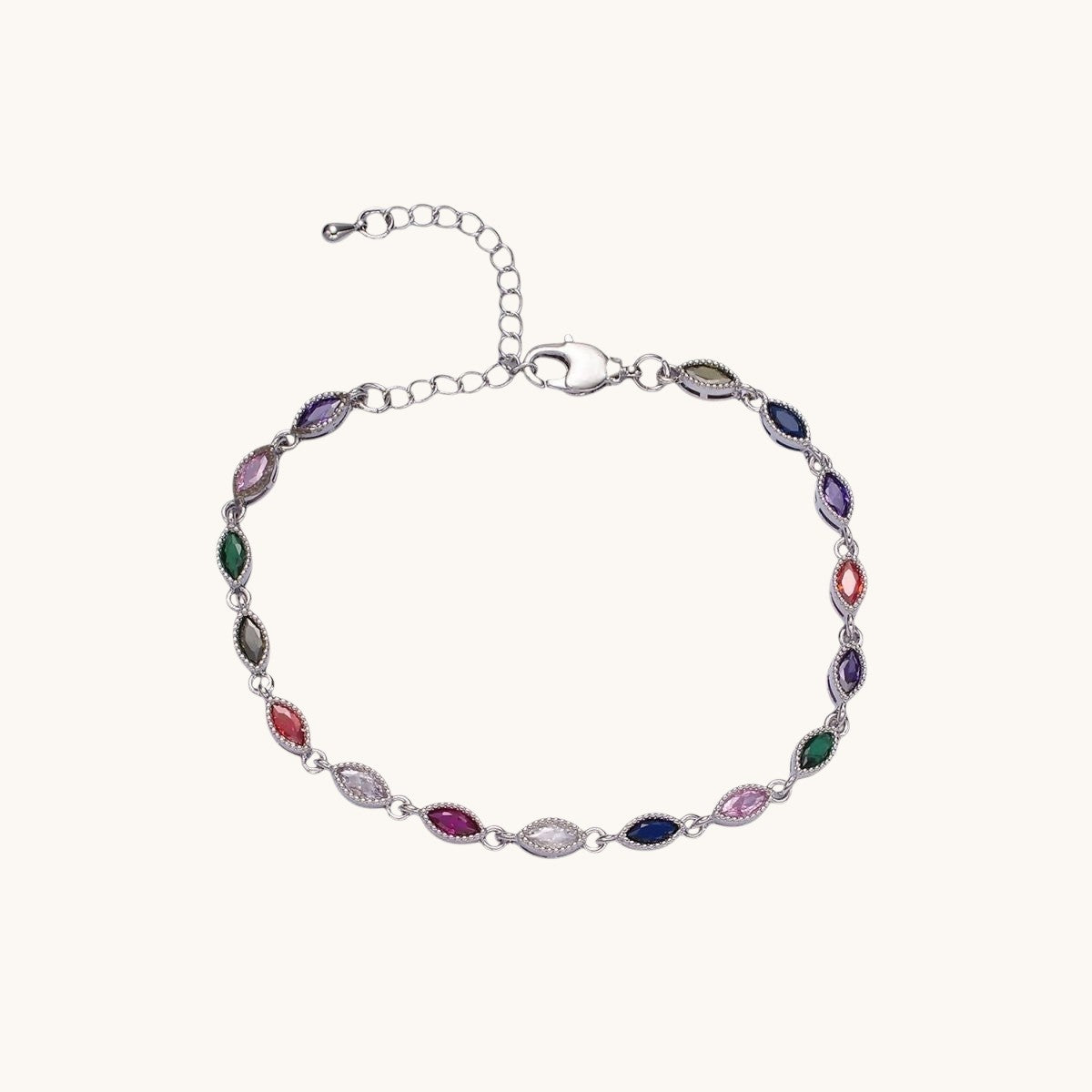14K Gold Filled CZ Multicolor Marquise Bezel 7 Inch Bracelet in Gold